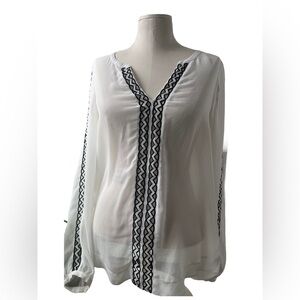 White House Black market sheer top w/embroidered cutout deepv romantic sleeve 4